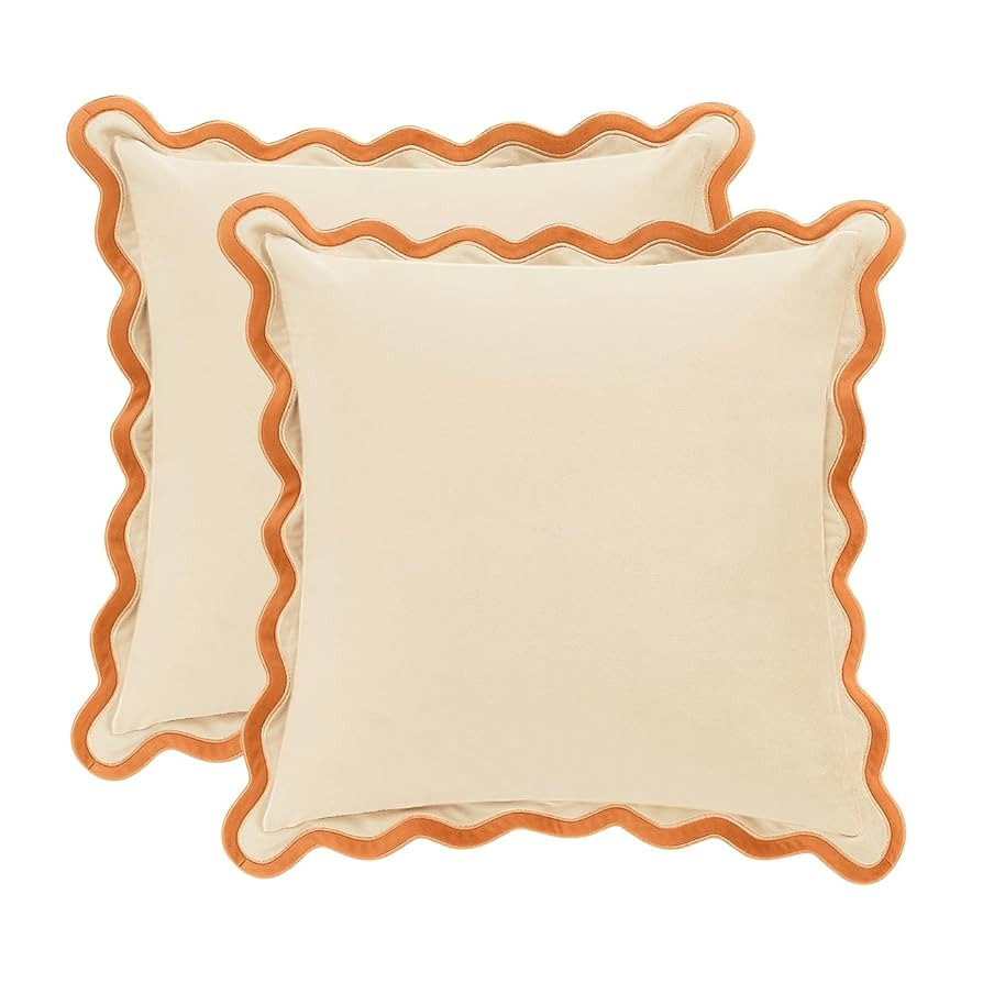 MONDAY MOOSE Decorative Throw Pillow Covers Cushion Cases, Set of 2 Soft Velvet Scalloped Wavy Ed... | Amazon (US)