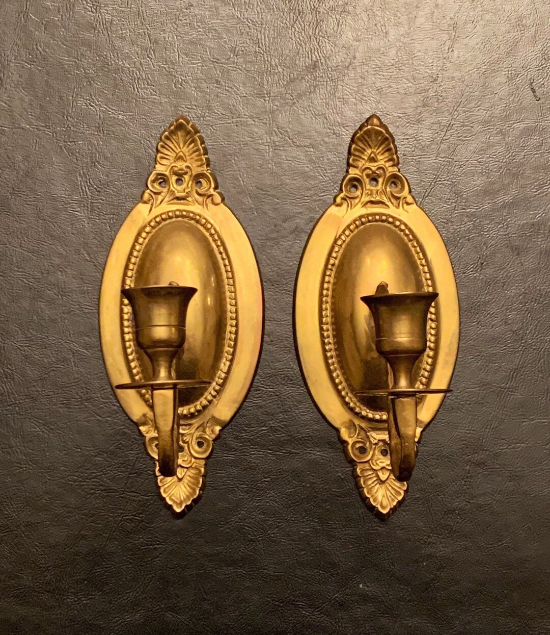 Pair of Vintage Brass Candle Wall Sconces Gold Candlesticks - Etsy | Etsy (US)