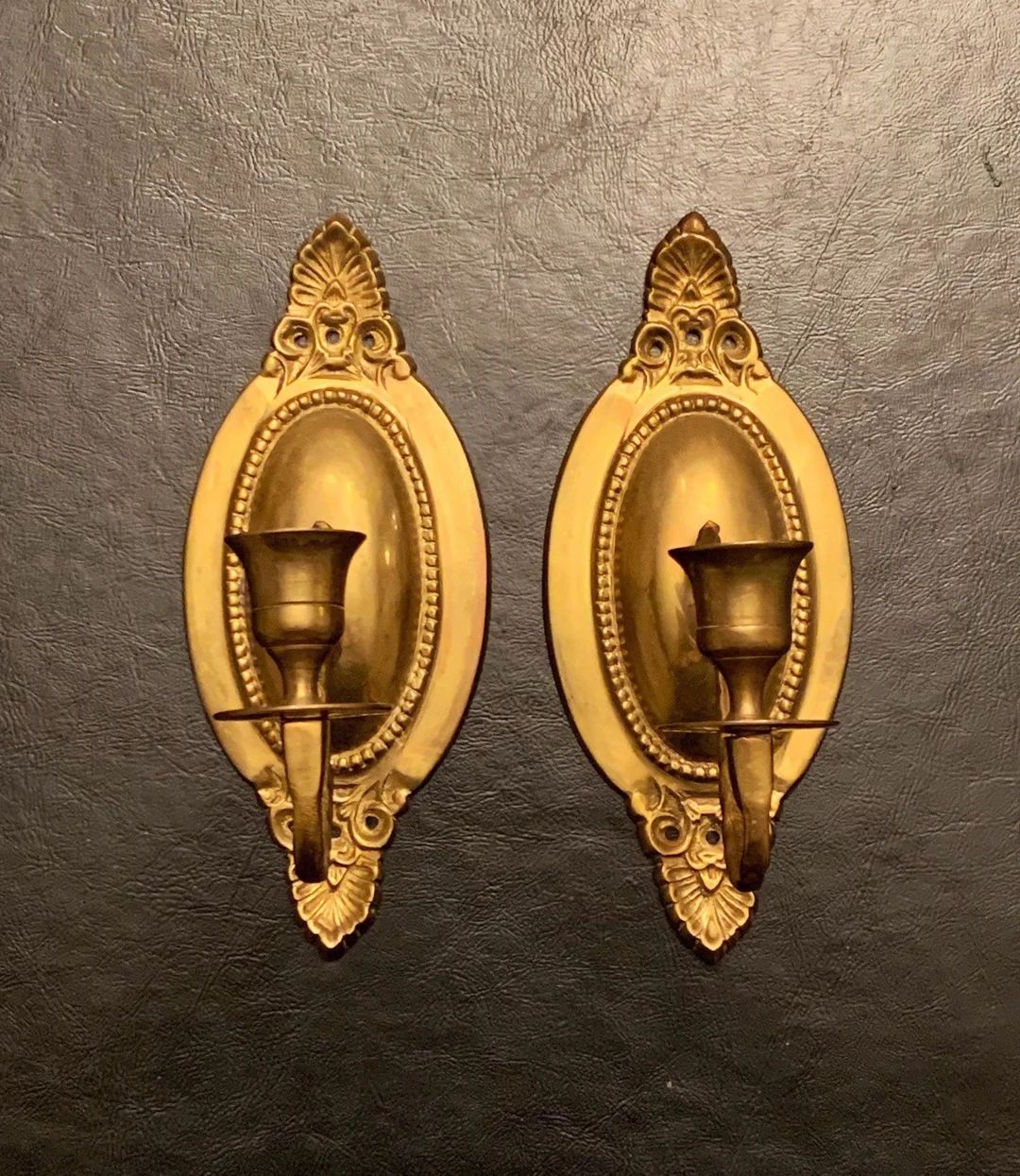Pair of Vintage Brass Candle Wall Sconces Gilt Bronze Candlesticks for Victorian Decor - Etsy | Etsy (US)