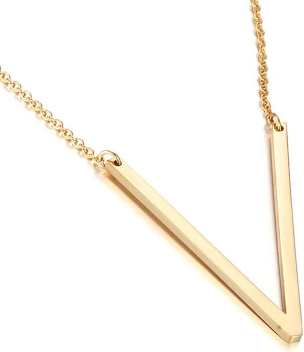 MOMOL Sideways Initial Necklace 18K Gold Plated Stainless Steel Large Big Letters Pendant Necklac... | Amazon (US)