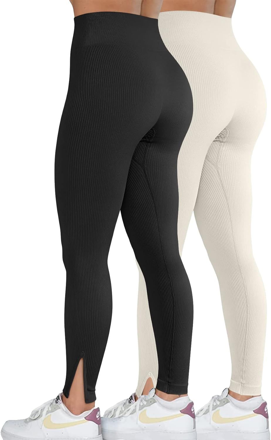 OQQ Women 2 Piece Leggings Workout Tights Tummy Control Ribbed Gym Exercise Girl Yoga Pants | Amazon (US)