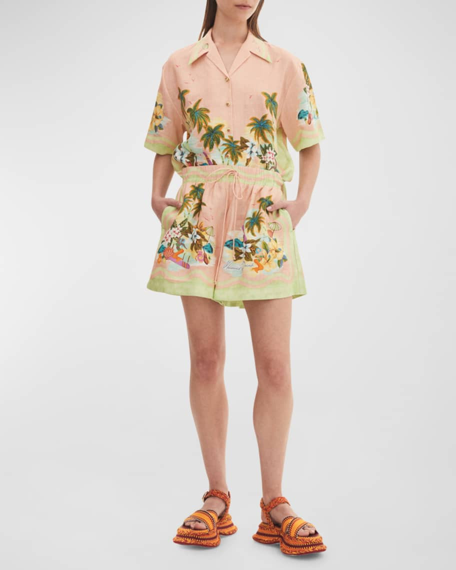 ALEMAIS Mermaid Point Short-Sleeve Linen Shirt | Neiman Marcus