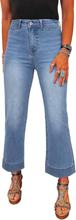 SHEWIN Wide Leg Jeans for Women Trendy High Waisted Flare Jeans Stretchy Straight Leg Ankle Denim... | Amazon (US)