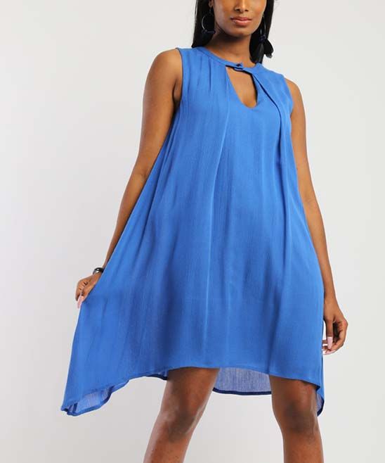 Jeyrey Women's Casual Dresses BLUE - Blue Keyhole Sleeveless Shift Dress - Women & Plus | Zulily