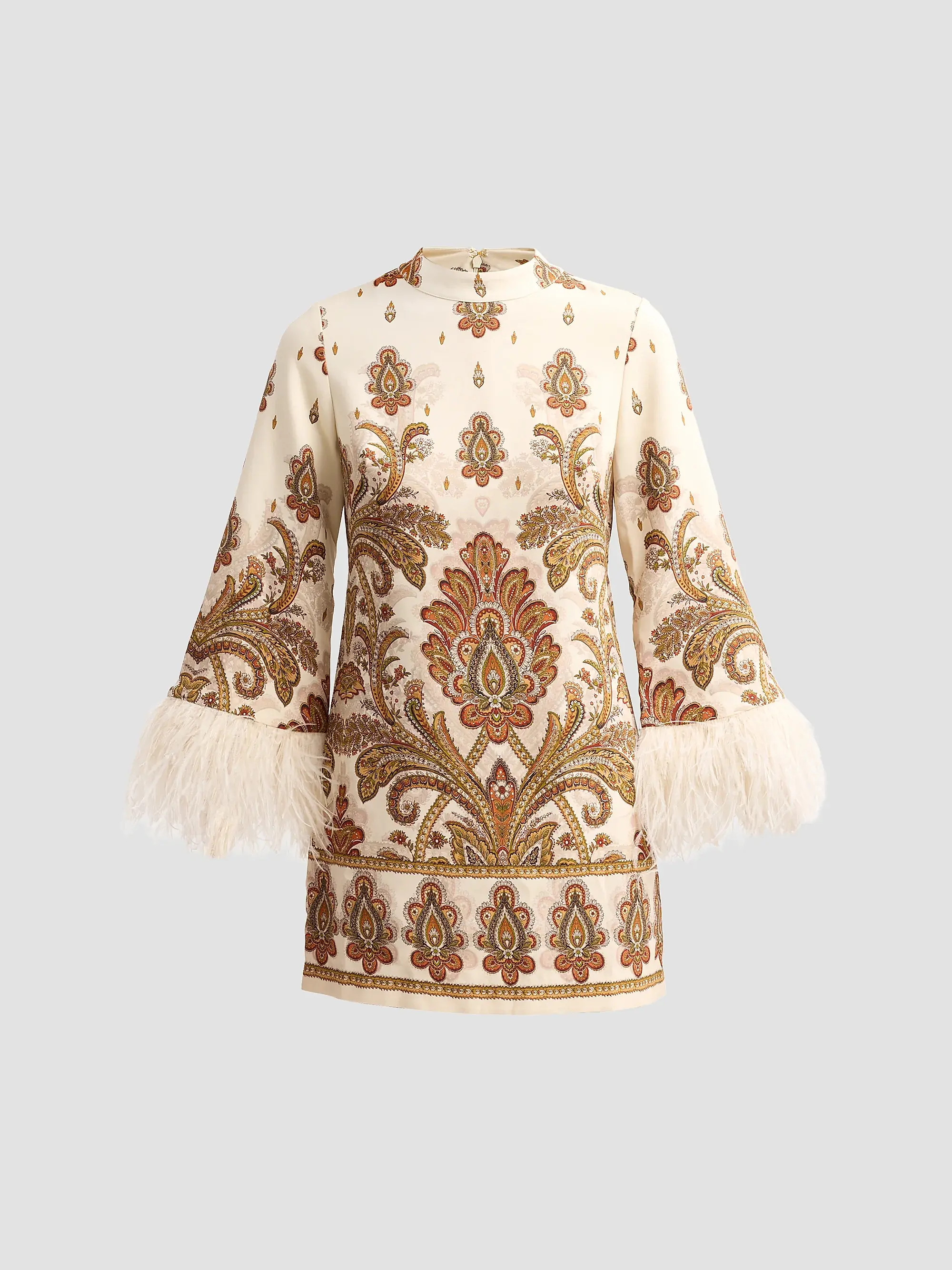 Cara Cara Vida Paisley Feather Cuff Shift Mini Dress | Saks Fifth Avenue | Saks Fifth Avenue