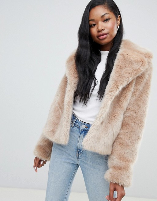 Bershka faux fur short jacket in camel | ASOS US