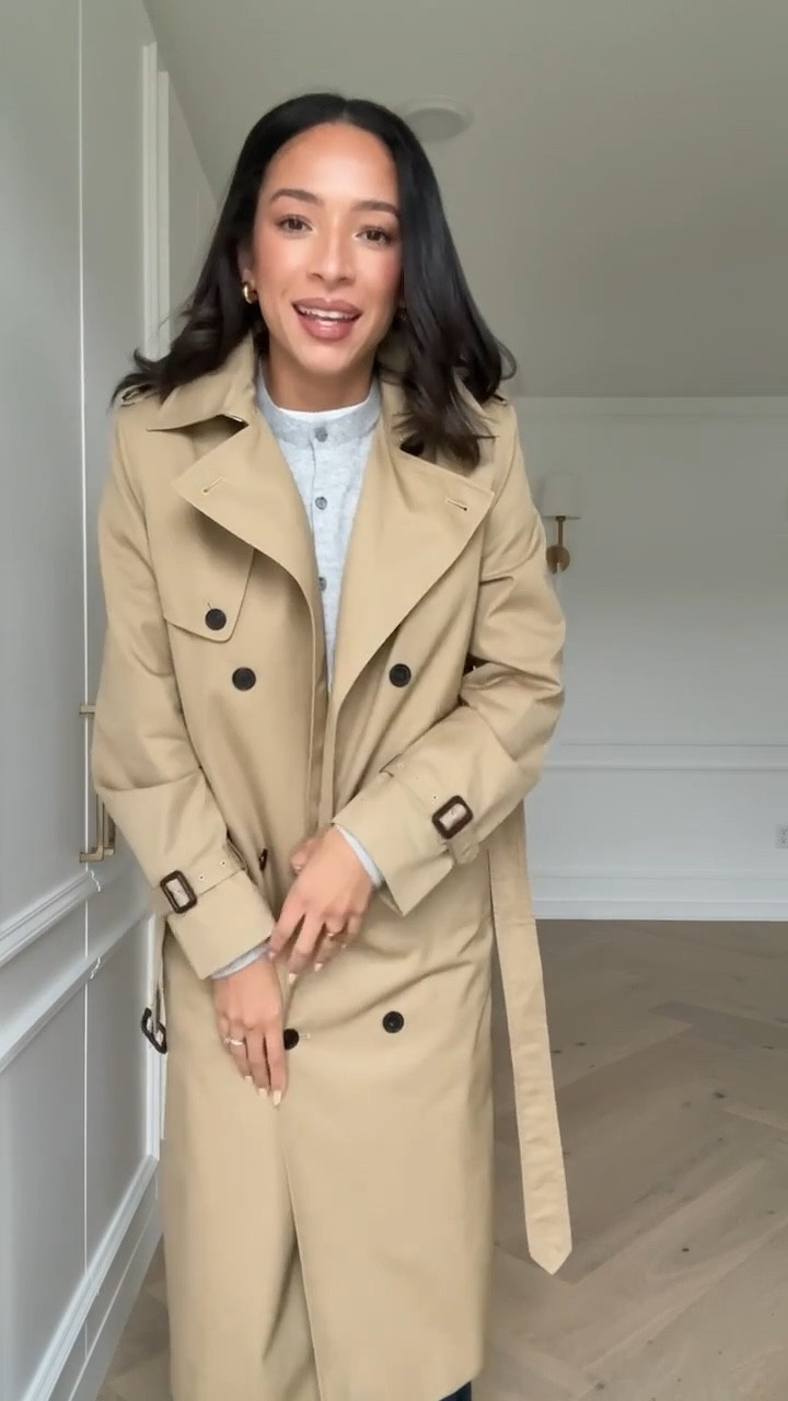 Rainy day casual fall outfit wearing my favorite staples 🤍 Wearing size S white tee (size up 1-2 sizes for an oversized look), size S cardigan, M navy pull on pants (sized up for the bump) and size S trench coat 

Work outfit 
Office outfit 
Workwear 
Fall outfit 
Fall fashion 
Wrinkle free pants 
Cardigan outfit

#LTKFindsUnder100 #LTKStyleTip #LTKSeasonal