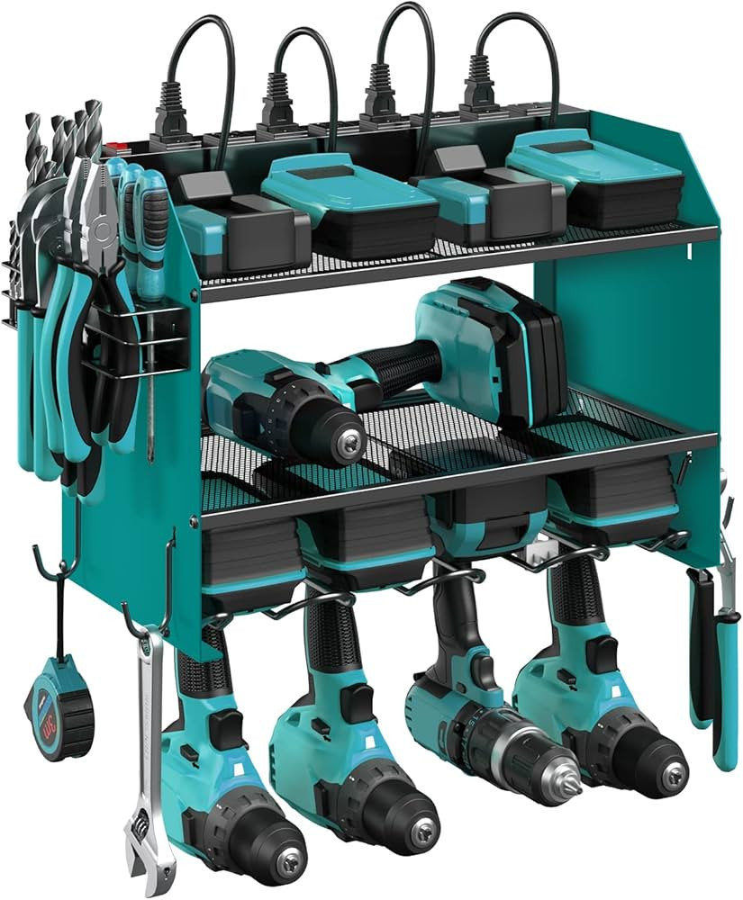 CCCEI Modular Power Tool Organizer Wall Mount with Charging Station. Garage 4 Drill Storage Shelf... | Amazon (US)