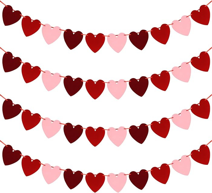 40 Felt Hearts Valentines Decor, 4PCS Valentines Love Garland, Red Pink Burgundy Love Banner, Pre... | Amazon (US)