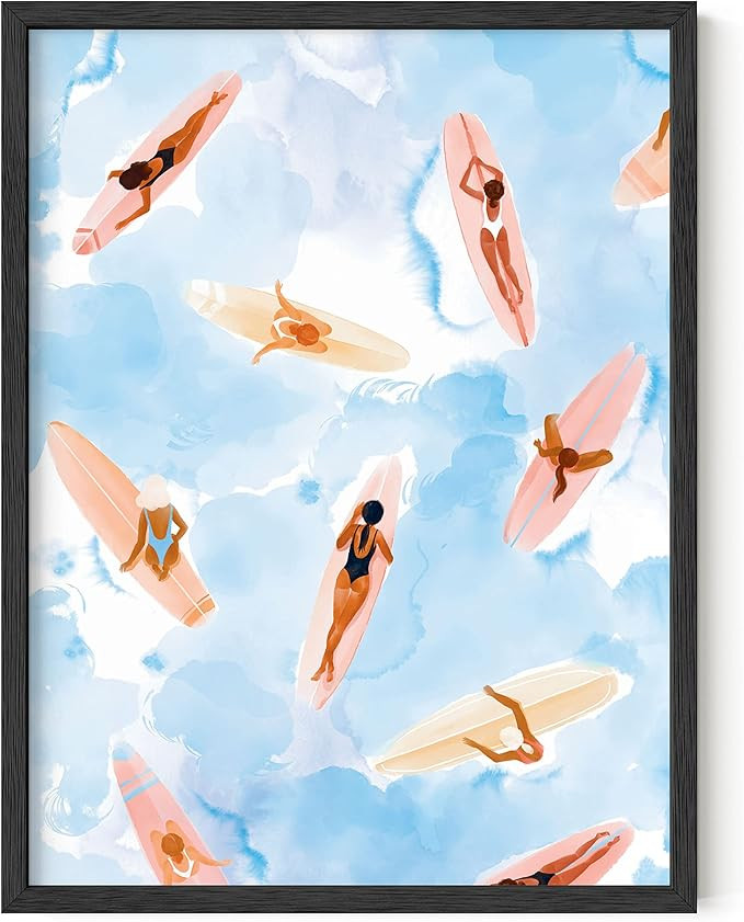 HAUS AND HUES Beach Wall Decor - Watercolor Beach Picture Wall Art, Surfboard Poster, Surfing Bea... | Amazon (US)
