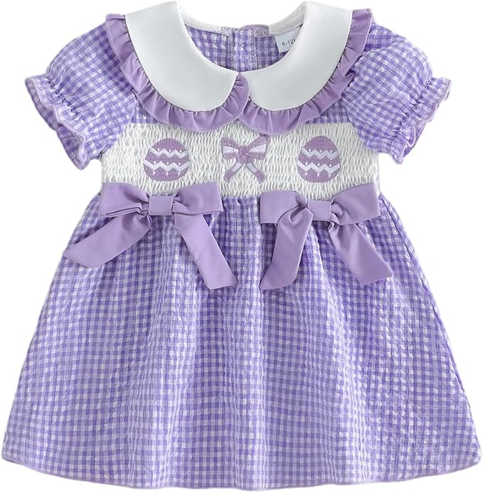 mlpeerw Toddler Baby Girl Easter Outfit Easter Eggs Smocked Dress Puff Sleeve Doll Collar Dreeses... | Amazon (US)