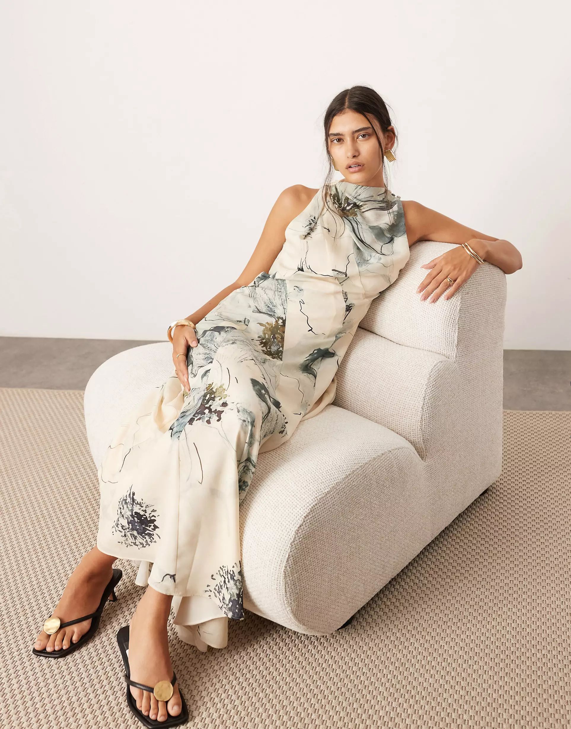 ASOS EDITION seam detail midi dress with full skirt in large floral print | ASOS | ASOS (Global)