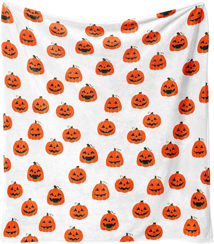 Halloween Pumpkin Face Blanket - Orange Flannel Fleece Throw for Home, Living Room, Bed, Chair De... | Amazon (US)