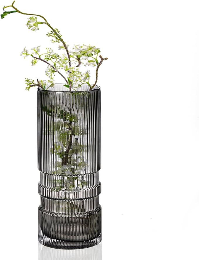 CEWOR 12 Inch Flower Vase, Smoke Gray Thickened Glass Vase, Tall Vase Home Decor for Living Room,... | Amazon (US)