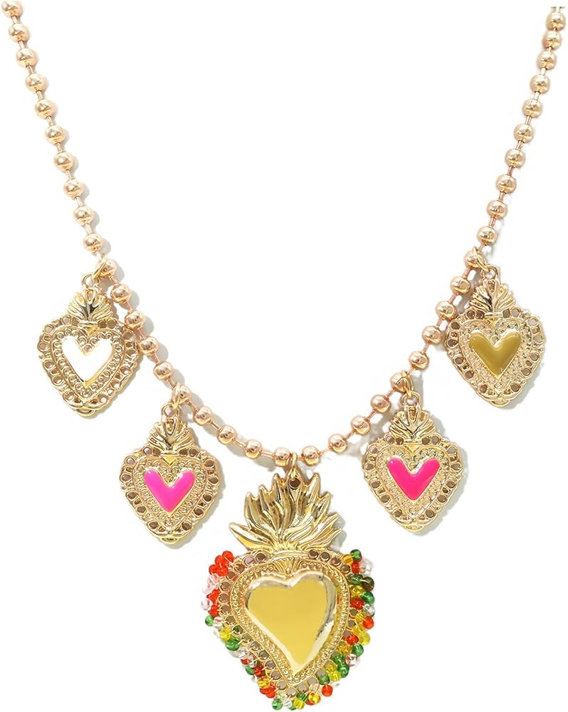 JNF Chunky Layer Gold Plated Charm Necklace for Women Boho Heart Sun Flower Key Coins Charms Neck... | Amazon (US)