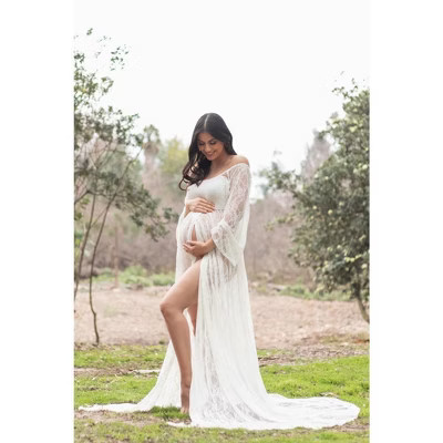 Pinkblush PinkBlush White Lace Off Shoulder Maternity Photoshoot Gown/Dress Small | Target