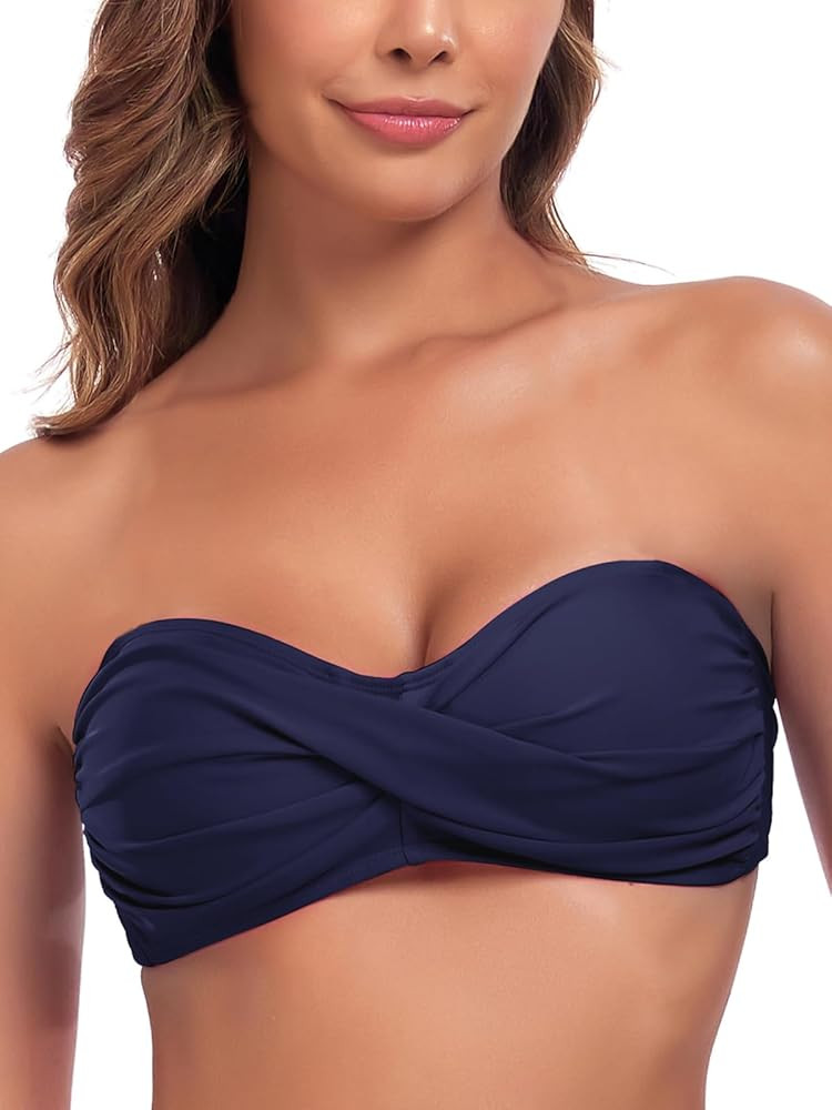 Colloyes Women's Bandeau Bikini Top Strapless Tie Back Bathing Suit Top | Amazon (US)