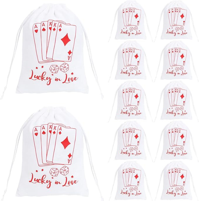 Kreatwow Casino Party Favors 12pcs Lucky in Love Cotton Drawstring Bags Vegas Bachelorette Favors... | Amazon (US)