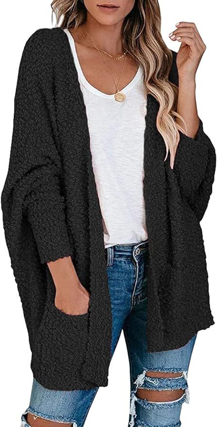 ANRABESS Womens Open Front Fuzzy Cardigan Sweaters Batwing Sleeve Lightweight Oversized Loose Kni... | Amazon (US)