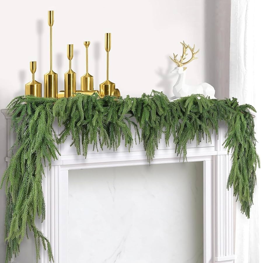 9FT Artificial Norfolk Pine Garlands, Real Touch Winter Pine Garland, Green Artificial Greenery G... | Amazon (US)
