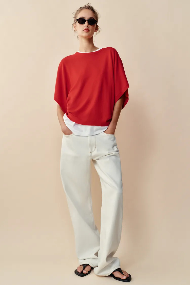 Round neck top with wide short sleeves. | Zara US