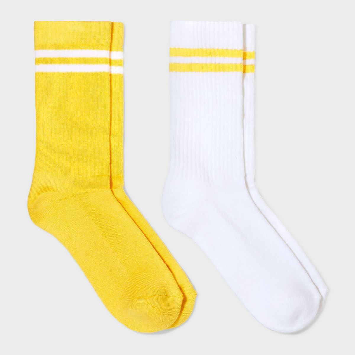 Women's Striped 2pk Cushioned Ribbed Crew Socks - Yellow/White 4-10 | Target
