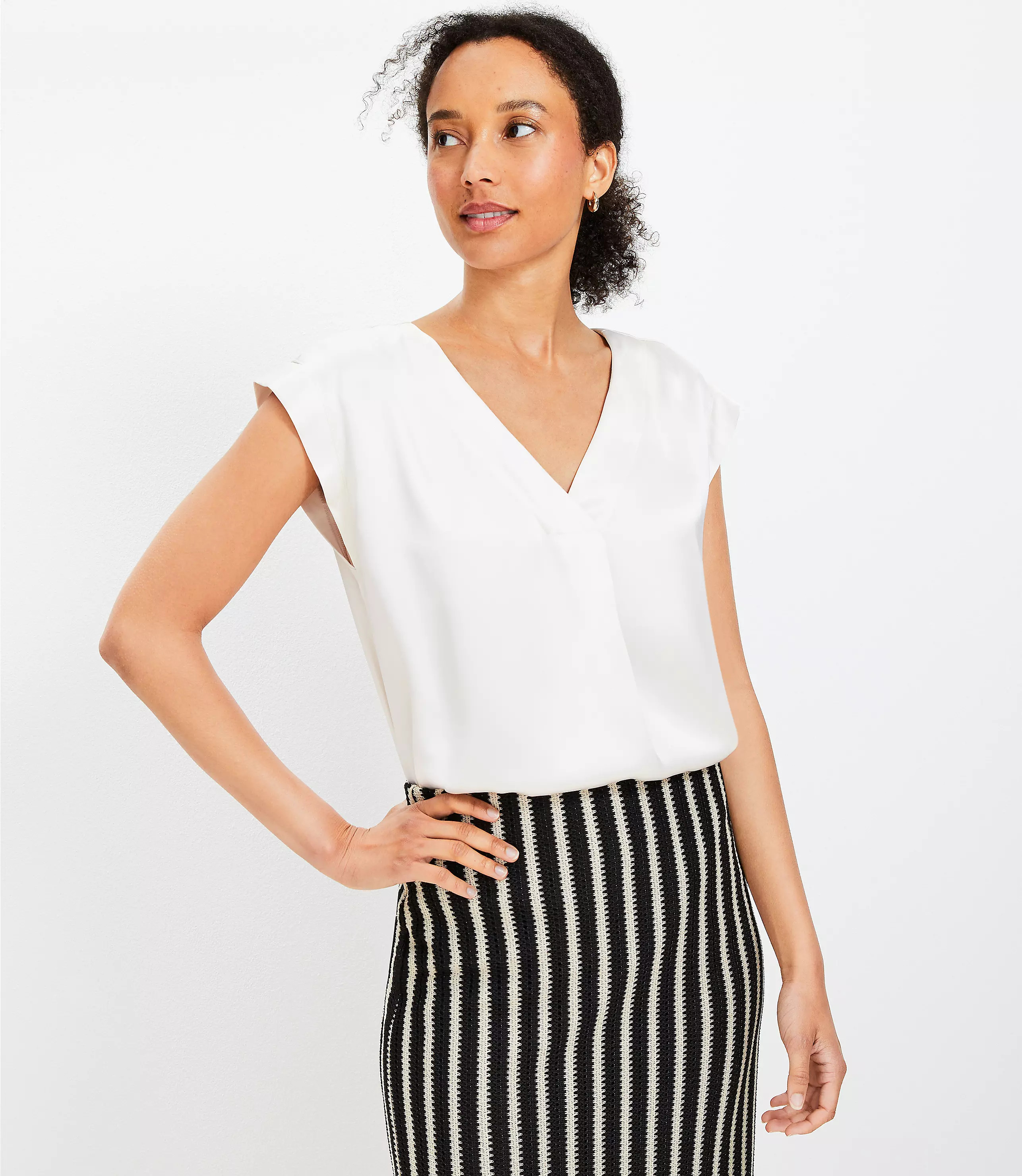 Satin Cap Sleeve V-Neck Top | LOFT