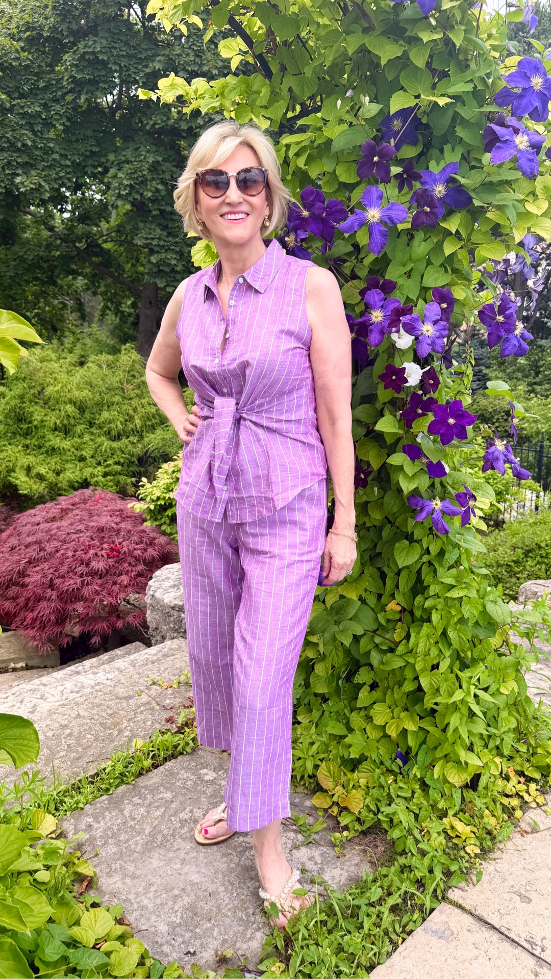 Pretty in purple 💜 This sleeveless tie-front top and matching cropped pants are made from breathable linen—perfect for warm summer days. Effortlessly chic, comfortable, and polished for women over 40 who love style with ease.🌿✨

#Over50Style #LinenLook #SummerStyle #ChicAndEffortless #StyleAtAnyAge #GardenGlow #MatchingSet

#LTKSeasonal #LTKStyleTip #LTKOver40