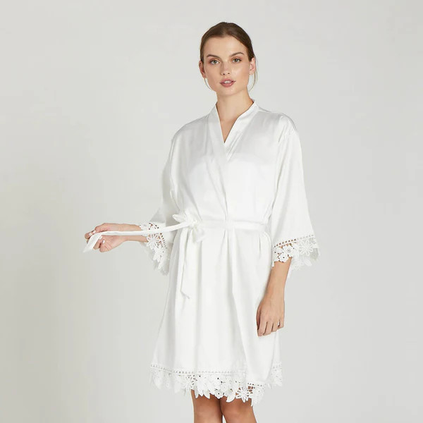 Satin Lace Robe - White | Birdy Grey