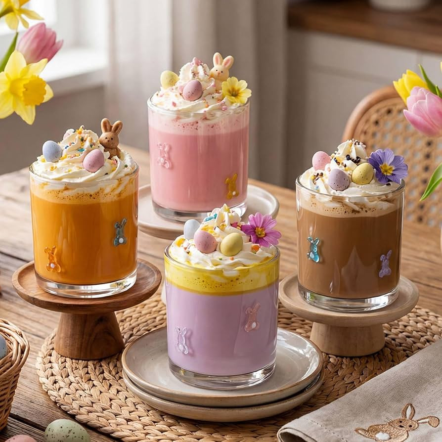 4 Pack Easter Icon Glass Cups 14oz Bunny Rabbit Icon Juice Glasses Carrot Double Old Fashioned Ha... | Amazon (US)