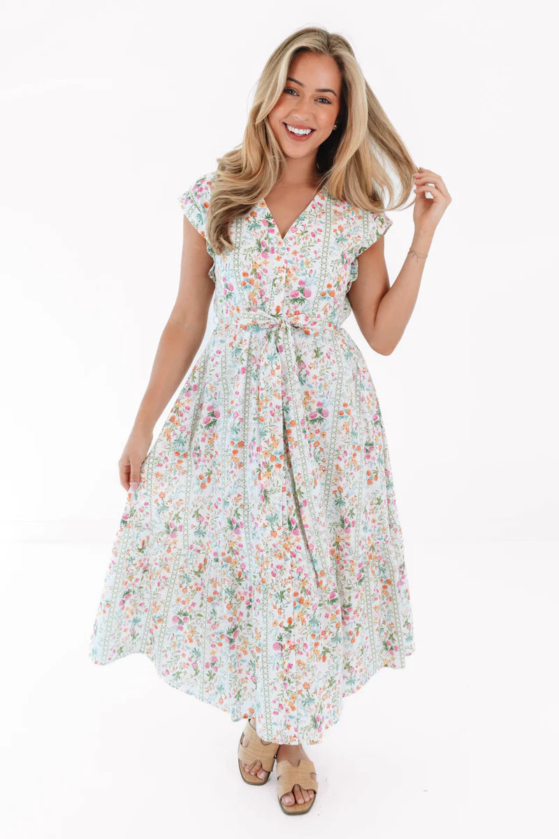 The Nora V-Neck Button Up Midi Dress - White | The Impeccable Pig