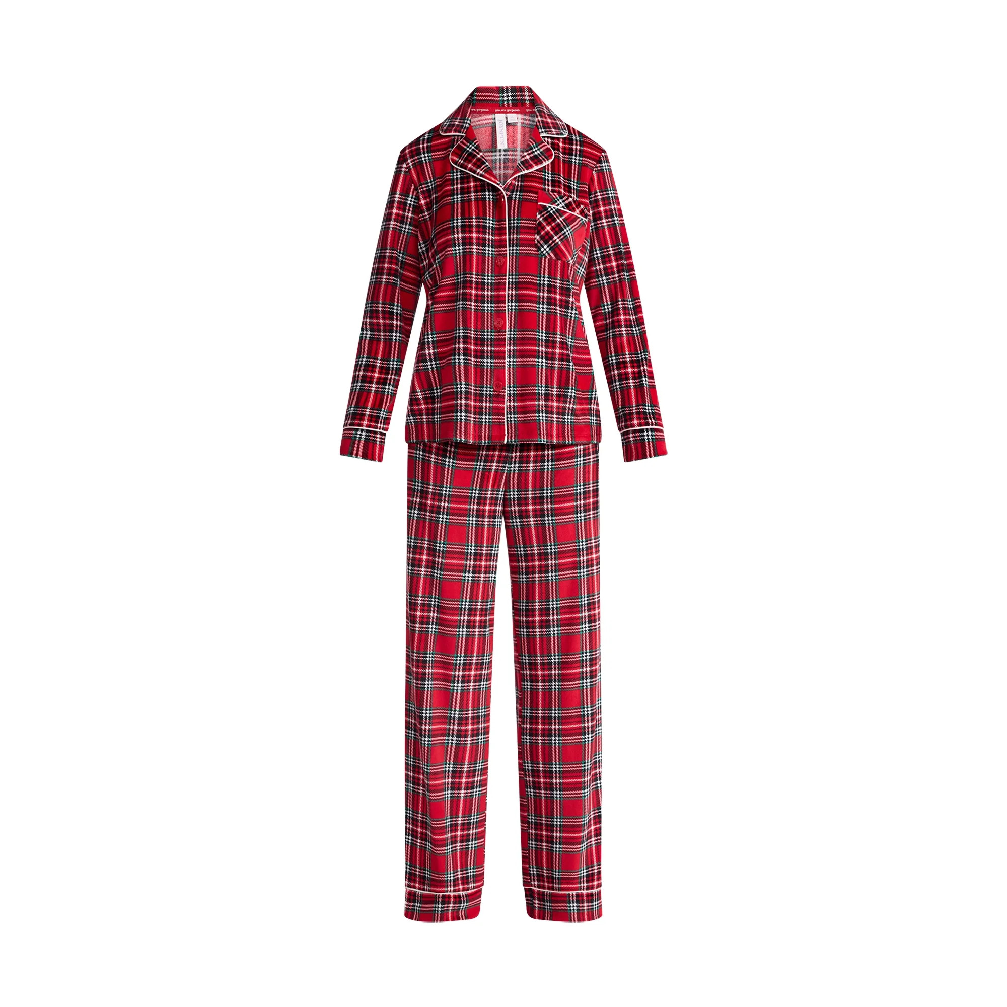 Joyspun Women’s Stretch Velour Notch Collar Long Sleeve Pajama Set, Sizes XS to 4X | Walmart (US)