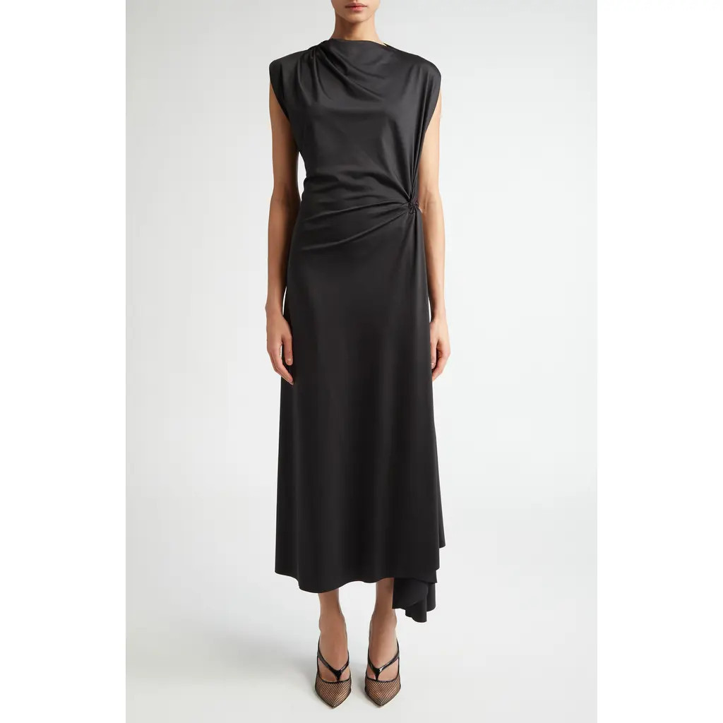 Victoria Beckham Asymmetric Draped Stretch Jersey Midi Dress in Black at Nordstrom, Size 0 Us | Nordstrom