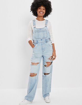 AE Dreamy Drape Ripped Denim Baggy Overall | American Eagle Outfitters (US & CA)