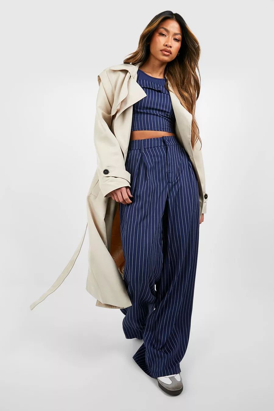 Pleat Front Pinstripe Wide Leg Pants | boohoo (US & Canada)