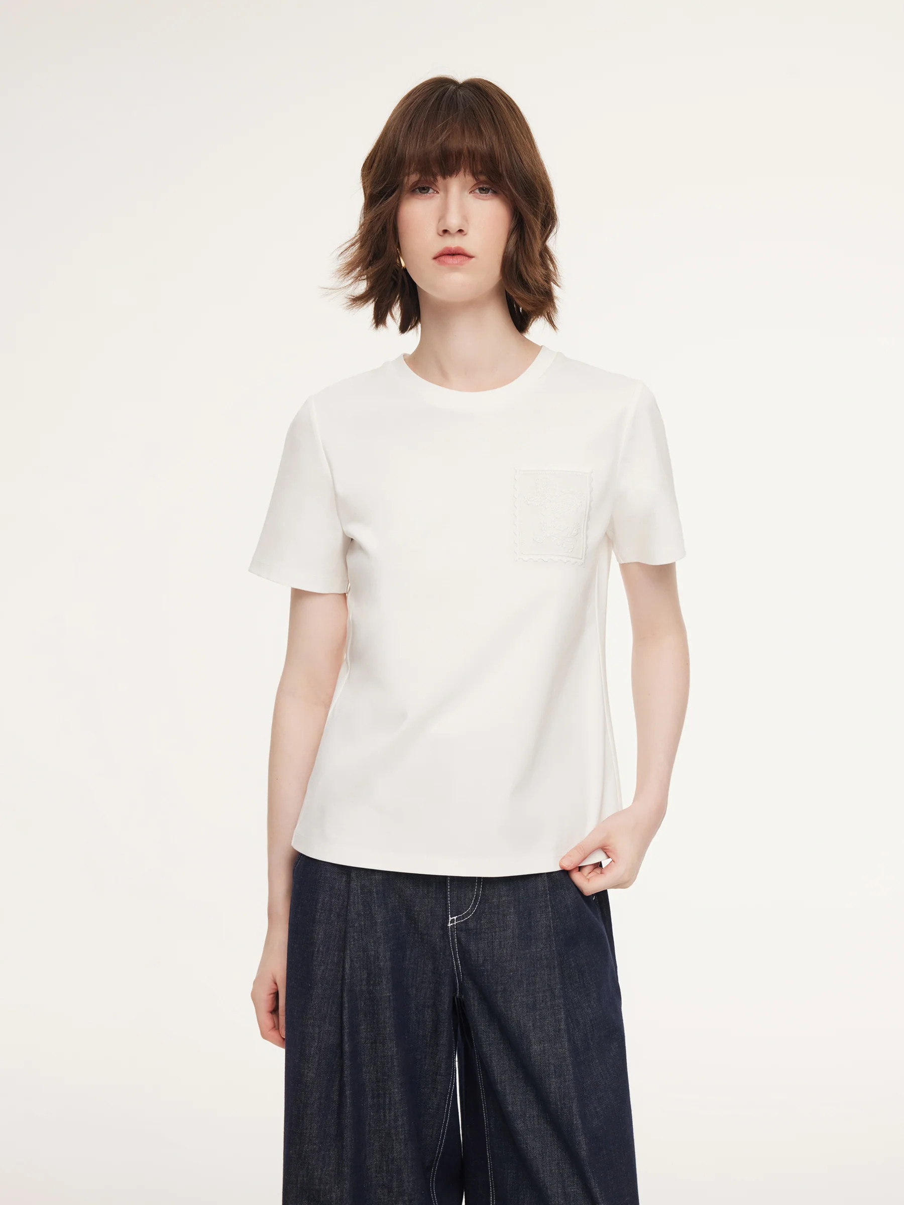 100% Cotton Paisley Embroidered Women T-Shirt | GOELIA