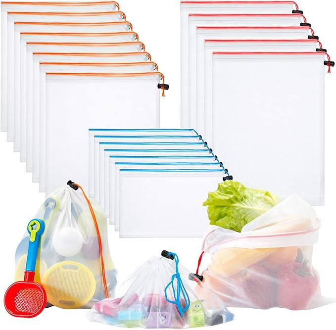 Frienda 20 Pieces Reusable Produce Bags Mesh Pouch Toy Storage Bags Drawstring Washable Organizat... | Amazon (US)
