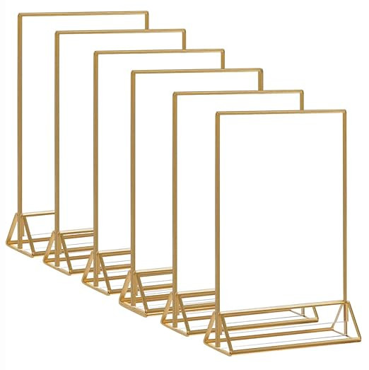 HIIMIEI Acrylic Gold Sign Holder, 5x7 Gold Acrylic Picture Frames Clear Double Sided Menu Holder ... | Amazon (US)