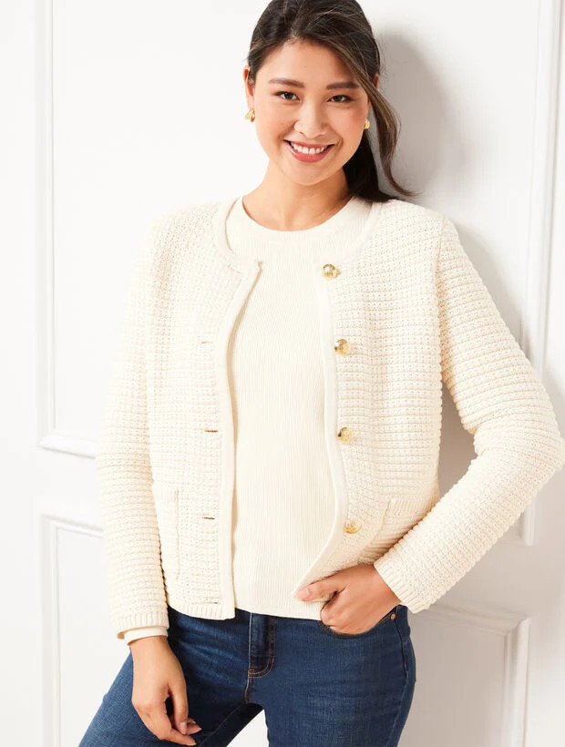 Textured Crewneck Cardigan | Talbots