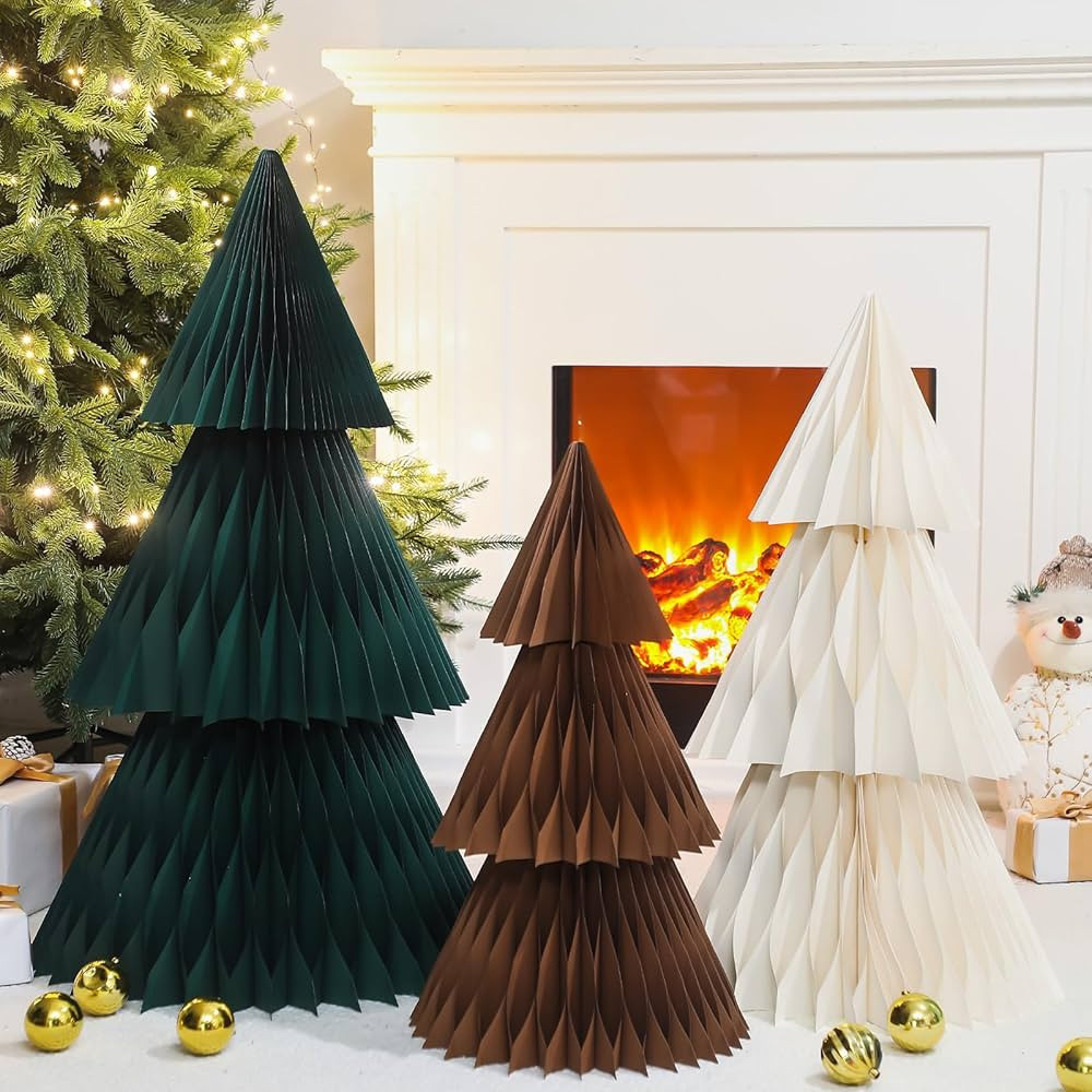 3 Pcs Large Honeycomb Paper Christmas Trees - 3ft 2.5ft & 2ft Christmas Paper Tree 3D Honeycomb D... | Amazon (US)