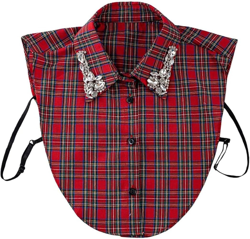 Red Christmas Plaid Rhinestone Detachable Half Shirt Blouse False Collar, 2026 Xmas Sparkle Plaid... | Amazon (US)