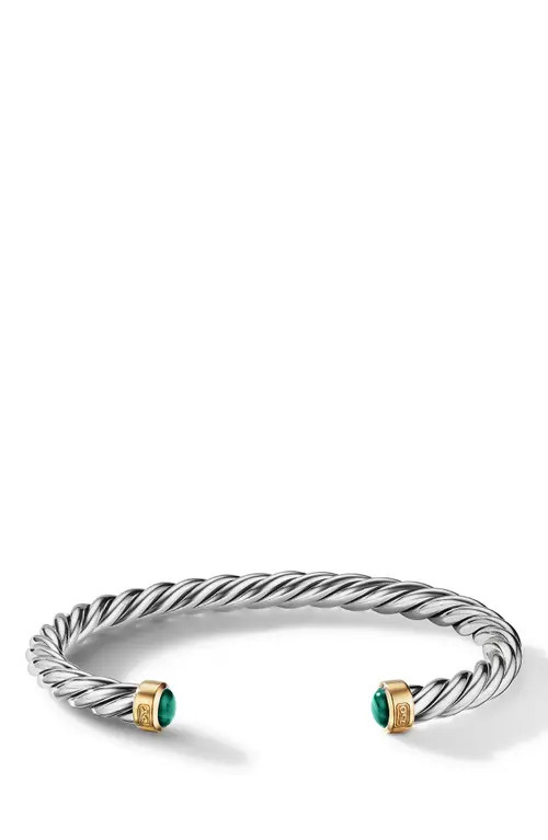 David Yurman Cable Cuff Bracelet with 18K Gold & Semiprecious Stone in Malachite at Nordstrom, Size  | Nordstrom