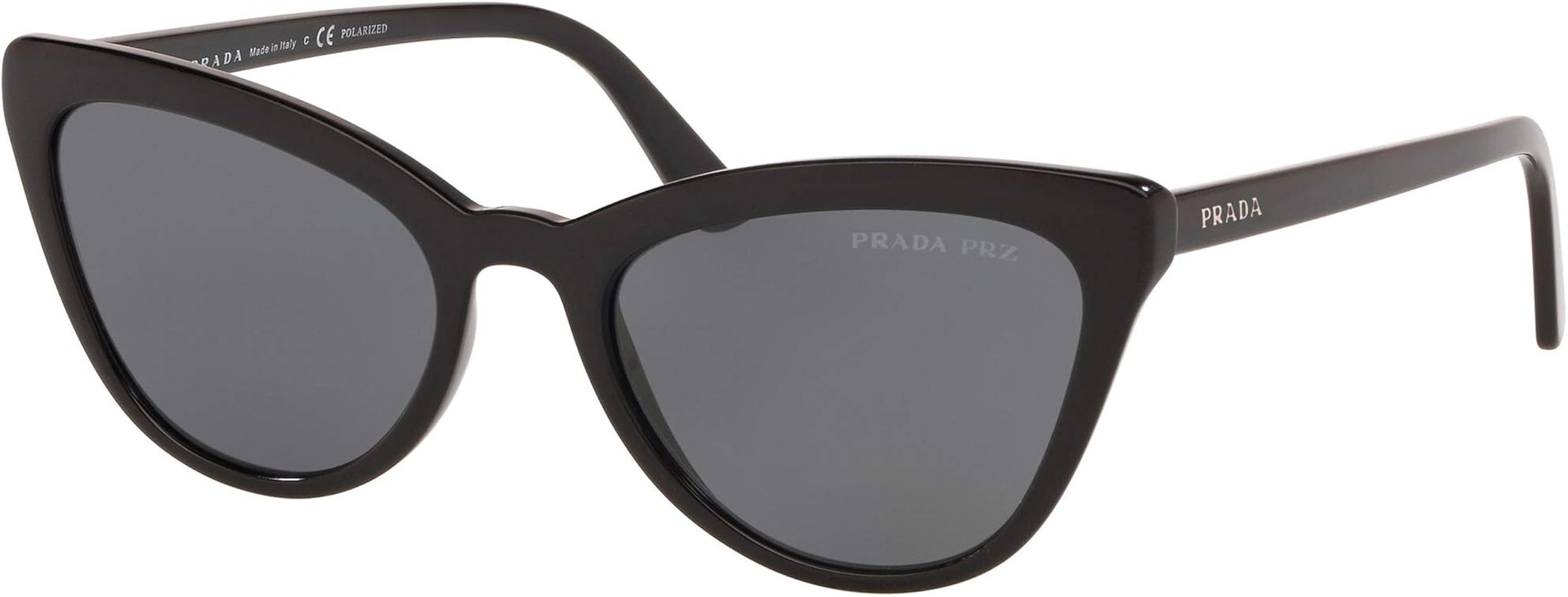 Prada Catwalk PR 01VS 1AB5Z1 Black Plastic Cat-Eye Sunglasses Grey Polarized Lens | Amazon (US)