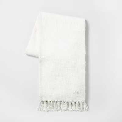 Knotted Fringe Throw Blanket White - Hearth & Hand™ with Magnolia: Cotton Dobby Weave, Farmhous... | Target