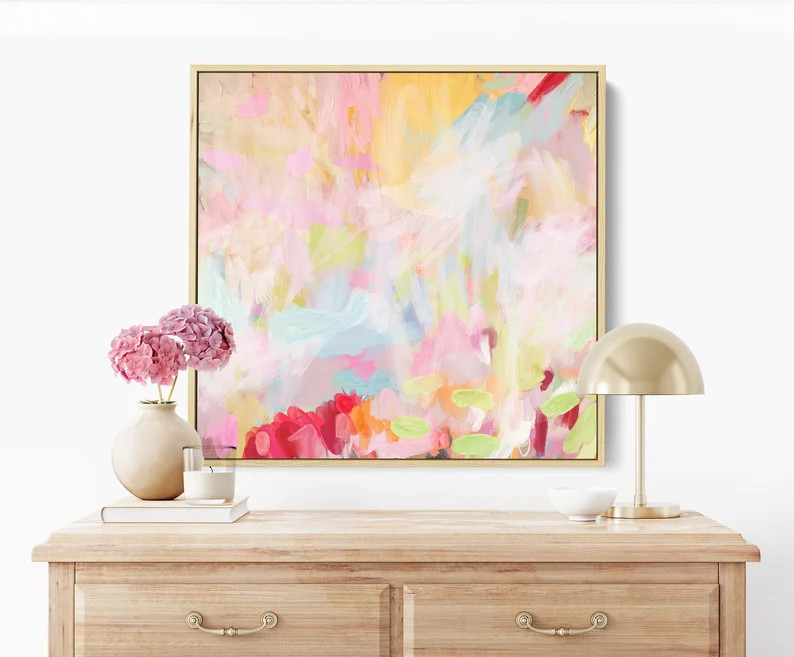 Chic Abstract Painting, Bright White Colorful Fine Art Print, Elegant Large Wall Art on Canvas, E... | Etsy (US)