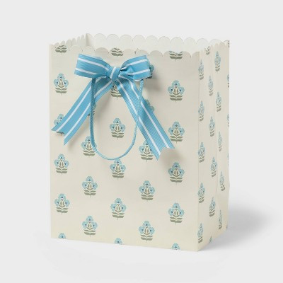Small Scalloped Edge Floral Gift Bag with Bow Ivory/Blue - Spritz™ | Target
