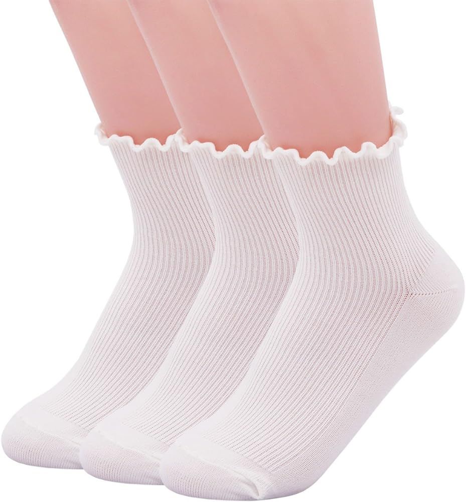 SEMOHOLLI Women Socks, Women Ankle Socks, Lovely double needle solid color Lace edge relent lady ... | Amazon (US)