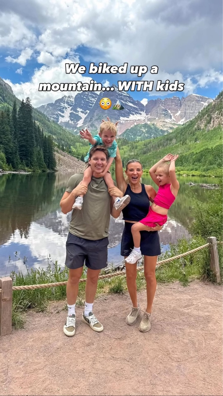 Who needs peace when you can bike uphill while two tiny humans yell at you? 🙈🌳🥾

#LTKTravel #LTKFamily #LTKActive