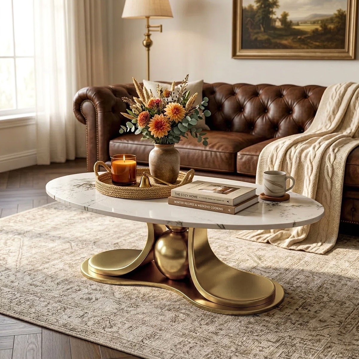 This one of a kind, oversized oval coffee table features a marble-look top, sculptural gold base, and modern luxury design that adds elegance and visual impact to living spaces. ON SALE and under $400.

Keywords:

* oversized coffee table
* marble coffee table
* gold base coffee table
* oval coffee table
* modern luxury coffee table
* statement coffee table
* living room centerpiece
* contemporary furniture
* sculptural furniture
* architectural design
* streamline base
* refined craftsmanship
* designer inspired furniture
* artful interiors
* polished finishes
* luxury materials
* modern luxury decor
* glam living room
* elevated interiors
* sophisticated home design
* gallery inspired home
* contemporary elegance
* curated living room
* high end interior aesthetic

#LTKHome #LTKSaleAlert #LTKSeasonal