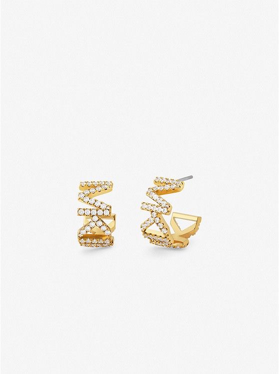 14K Gold-Plated Brass Pavé Logo Small Hoop Earrings | Michael Kors US